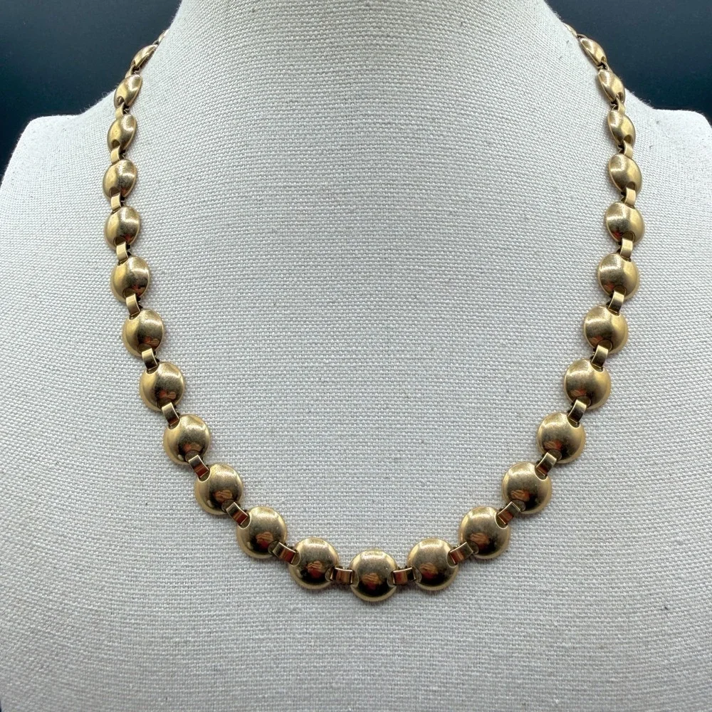 Gold Tone Domed Disc Link Necklace Chunky Statement Minimalist Y2K Jewelry Gift